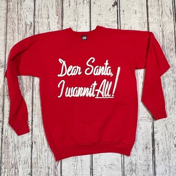 Vintage 80s Dear Santa I want it All! Christmas Xmas Holiday Ugly Sweatshirt - Picture 1 of 5